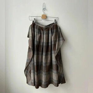 Vintage 90’s high waist wool plaid ruffle  midi skirt